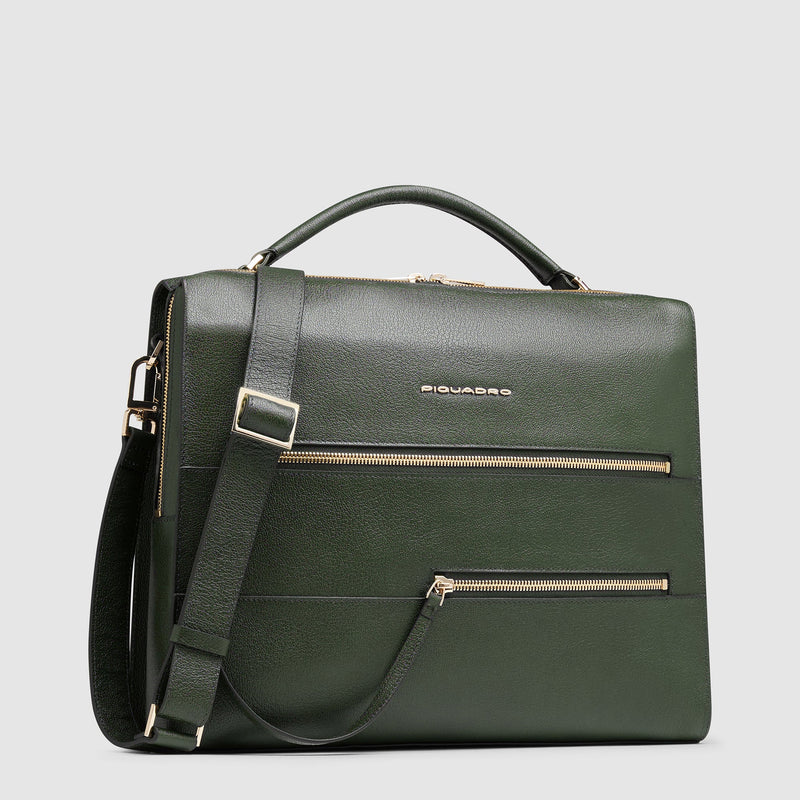 Borse Lavoro Piquadro Cartella Donna Porta Pc Ipad Tasche Frontali Pelle Verde