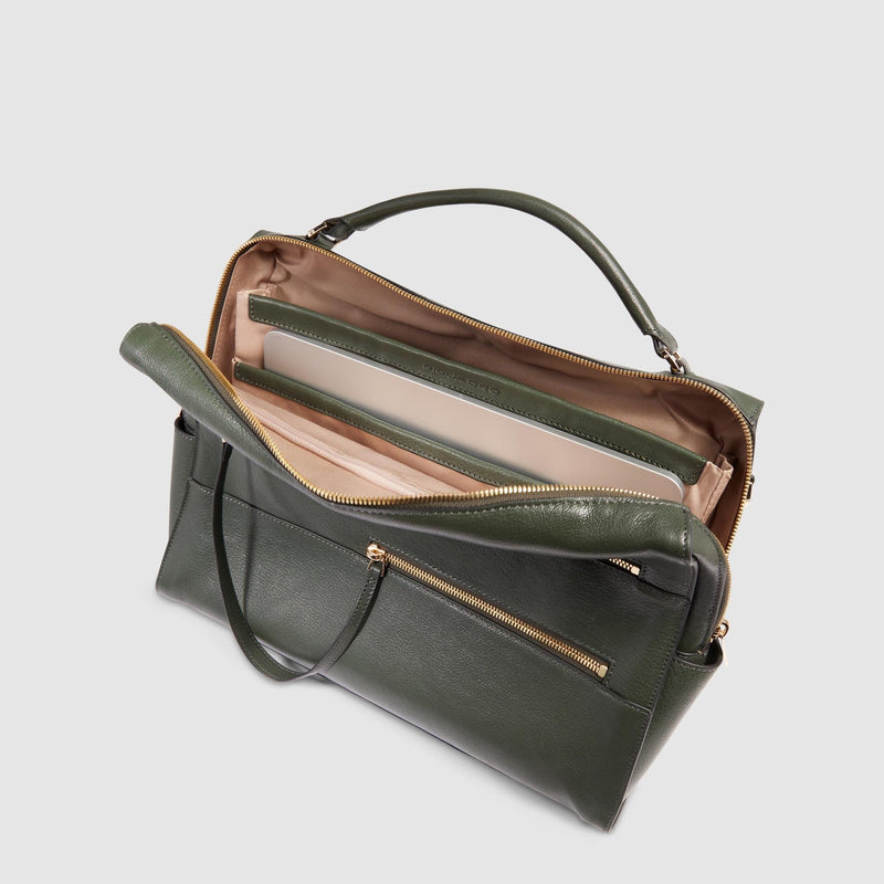 Borse Lavoro Piquadro Cartella Donna Porta Pc Ipad Tasche Frontali Pelle Verde