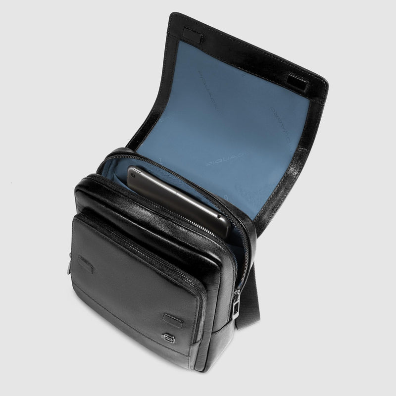 Borselli Piquadro Borsello Uomo Porta Ipad Doppio Scomparto Patta Frontale Pelle Nera