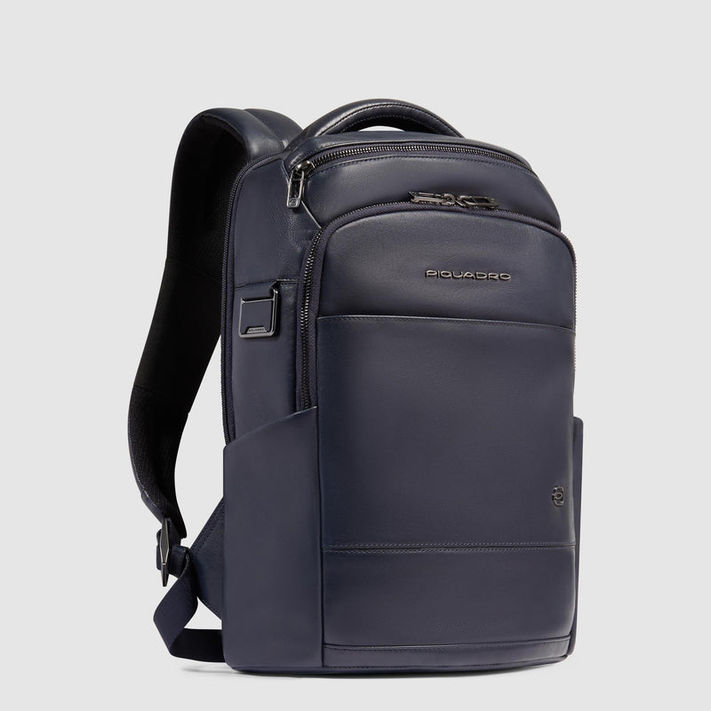 Zaino Piquadro Uomo Porta Pc Ipad Tasche Anteriori e Laterali Pelle Blu