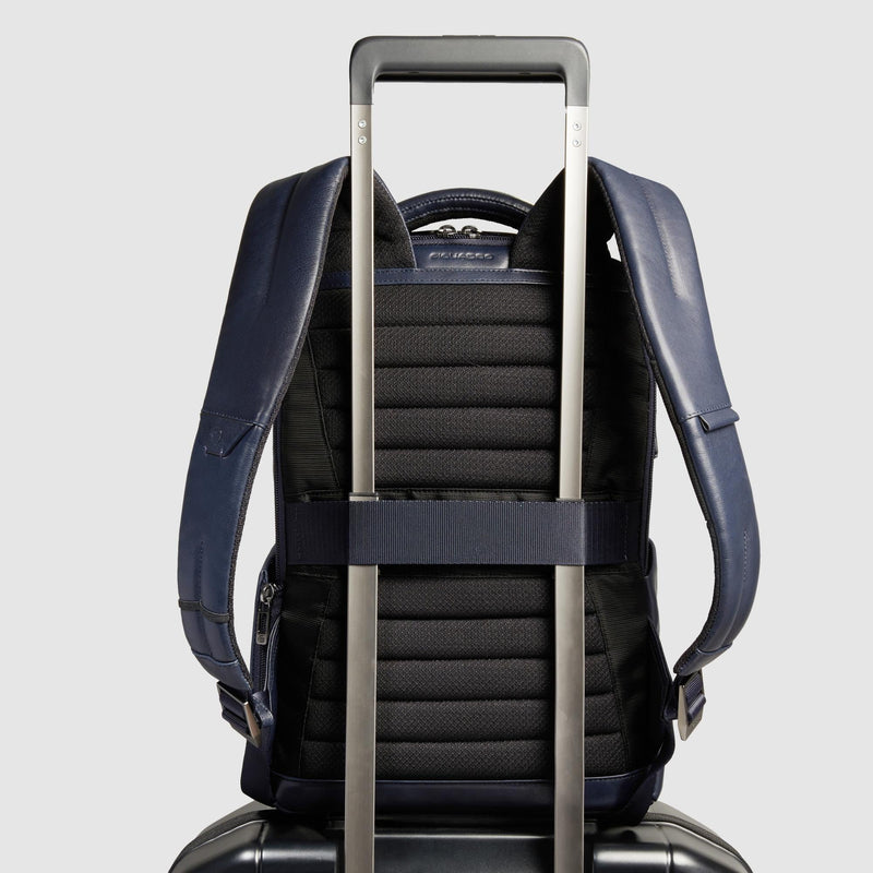 Zaino Piquadro Uomo Porta Pc Ipad Tasche Anteriori e Laterali Pelle Blu