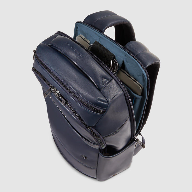 Zaino Piquadro Uomo Porta Pc Ipad Tasche Anteriori e Laterali Pelle Blu