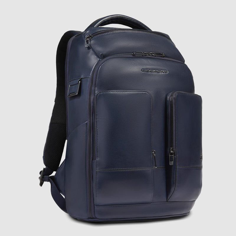 Zaini Piquadro Zaino Uomo Porta Pc Ipad Doppio Scomparto Tre Tasche Pelle Blu