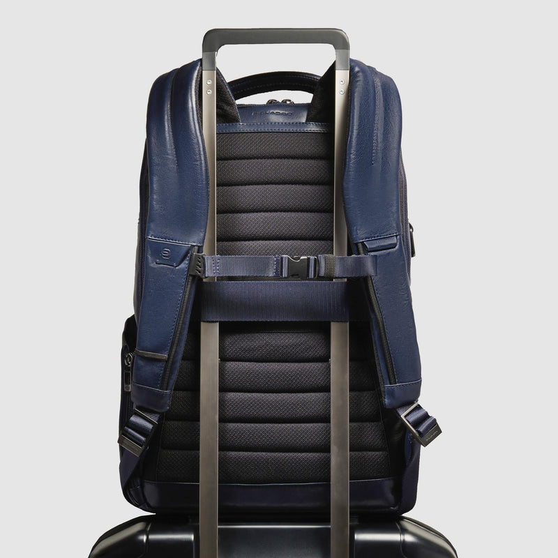 Zaini Piquadro Zaino Uomo Porta Pc Ipad Doppio Scomparto Tre Tasche Pelle Blu