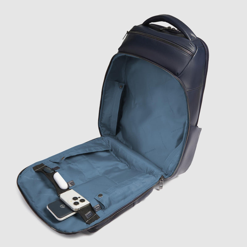 Zaini Piquadro Zaino Uomo Porta Pc Ipad Doppio Scomparto Tre Tasche Pelle Blu