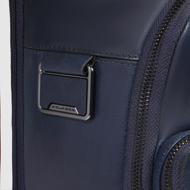 Zaini Piquadro Zaino Uomo Porta Pc Ipad Doppio Scomparto Tre Tasche Pelle Blu