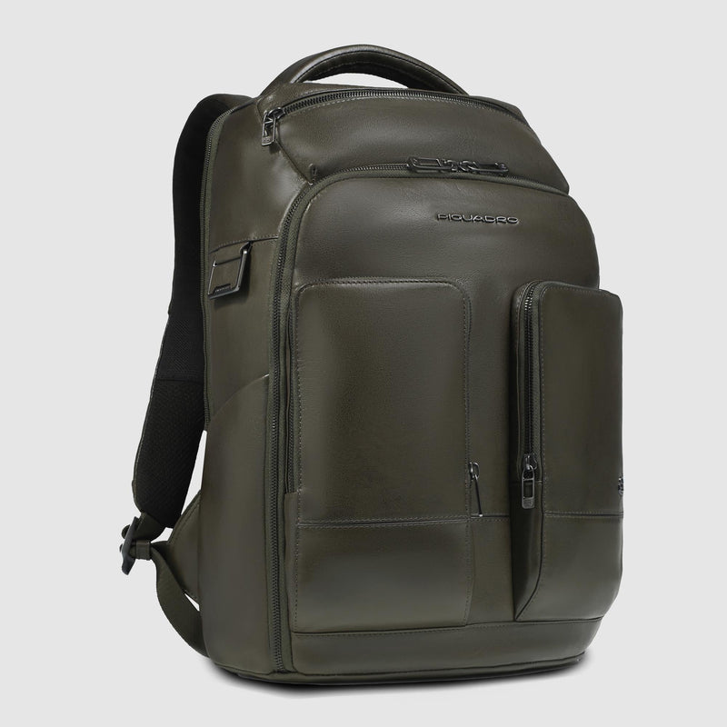 Zaini Piquadro Zaino Uomo Porta Pc Ipad Doppio Scomparto Tre Tasche Pelle Verde