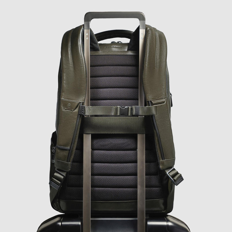 Zaini Piquadro Zaino Uomo Porta Pc Ipad Doppio Scomparto Tre Tasche Pelle Verde