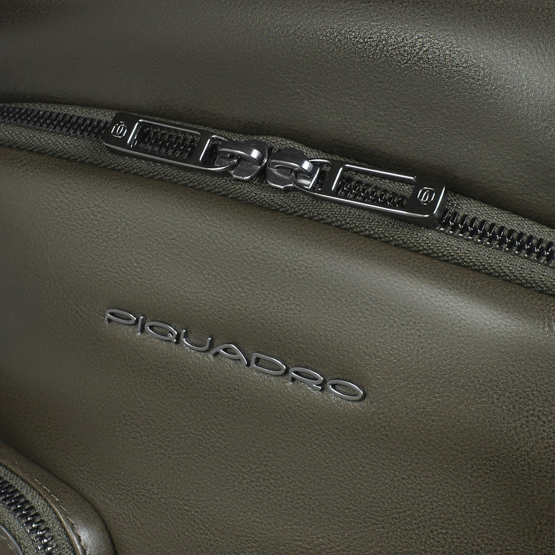 Zaini Piquadro Zaino Uomo Porta Pc Ipad Doppio Scomparto Tre Tasche Pelle Verde