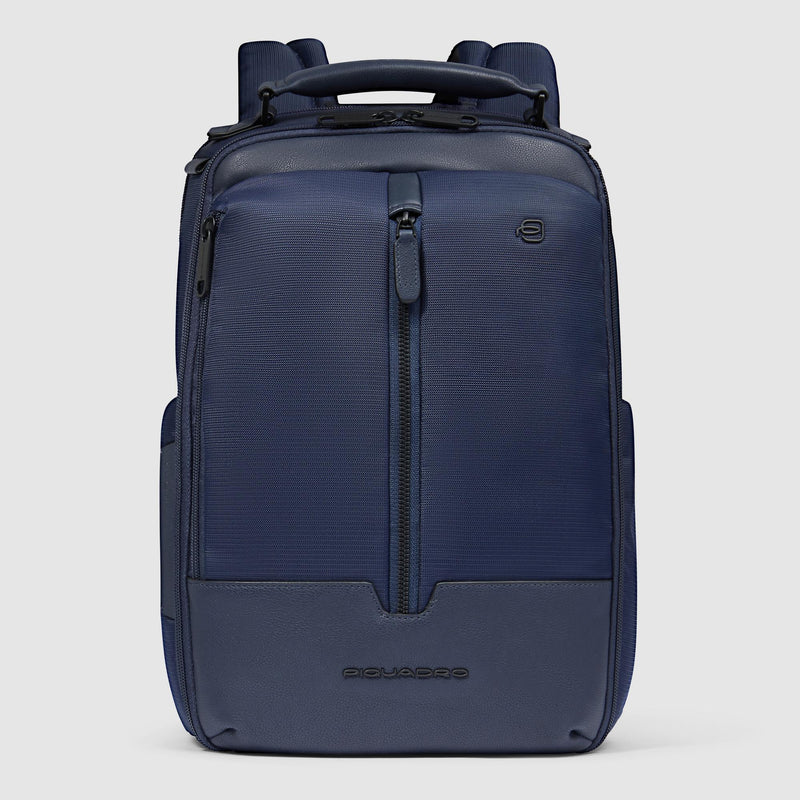 Zaini Piquadro Zaino Uomo Porta Pc Ipad Due Tasche Frontali Tessuto Inserti Pelle Blu