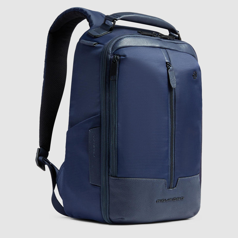 Zaini Piquadro Zaino Uomo Porta Pc Ipad Due Tasche Frontali Tessuto Inserti Pelle Blu