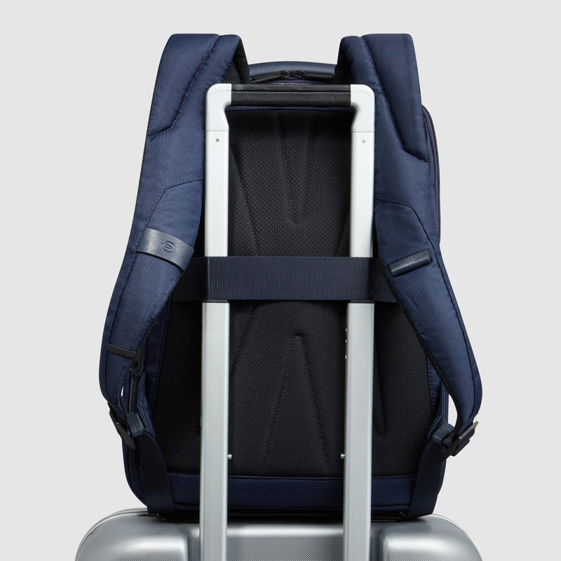 Zaini Piquadro Zaino Uomo Porta Pc Ipad Due Tasche Frontali Tessuto Inserti Pelle Blu