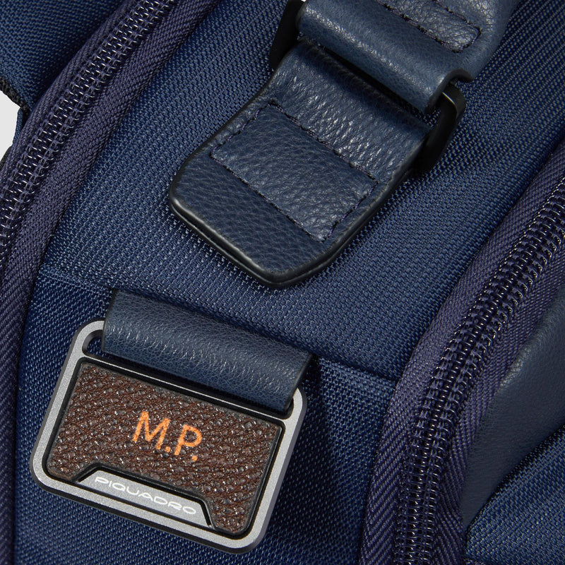Zaini Piquadro Zaino Uomo Porta Pc Ipad Due Tasche Frontali Tessuto Inserti Pelle Blu