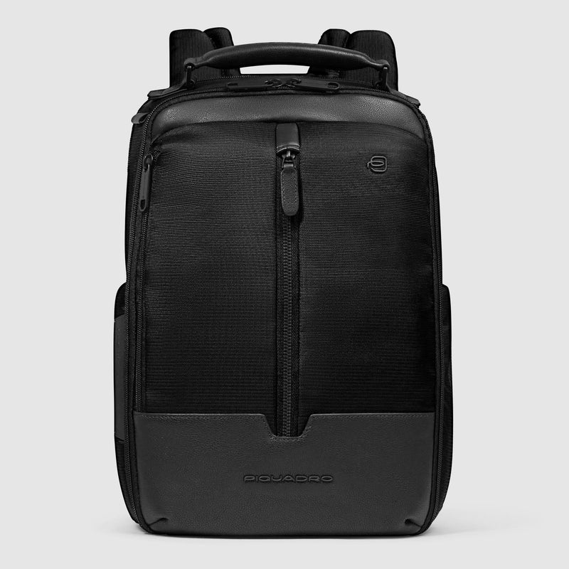 Zaini Piquadro Zaino Uomo Porta Pc Ipad Due Tasche Frontali Tessuto Inserti Pelle Nera