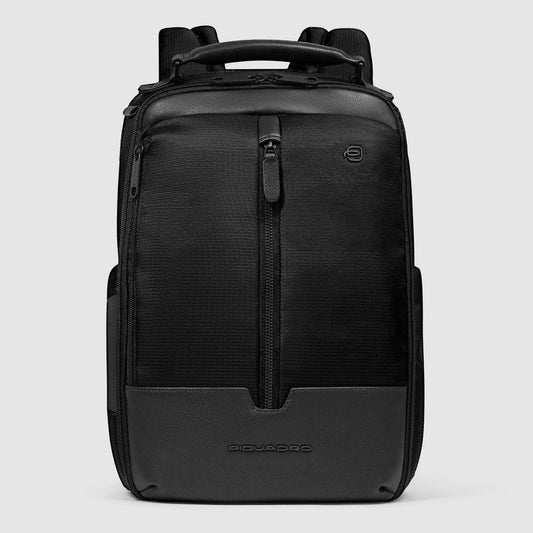 Zaini Piquadro Zaino Uomo Porta Pc Ipad Due Tasche Frontali Tessuto Inserti Pelle Nera
