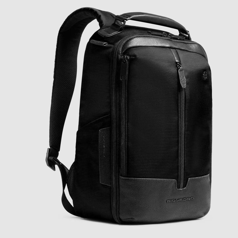 Zaini Piquadro Zaino Uomo Porta Pc Ipad Due Tasche Frontali Tessuto Inserti Pelle Nera