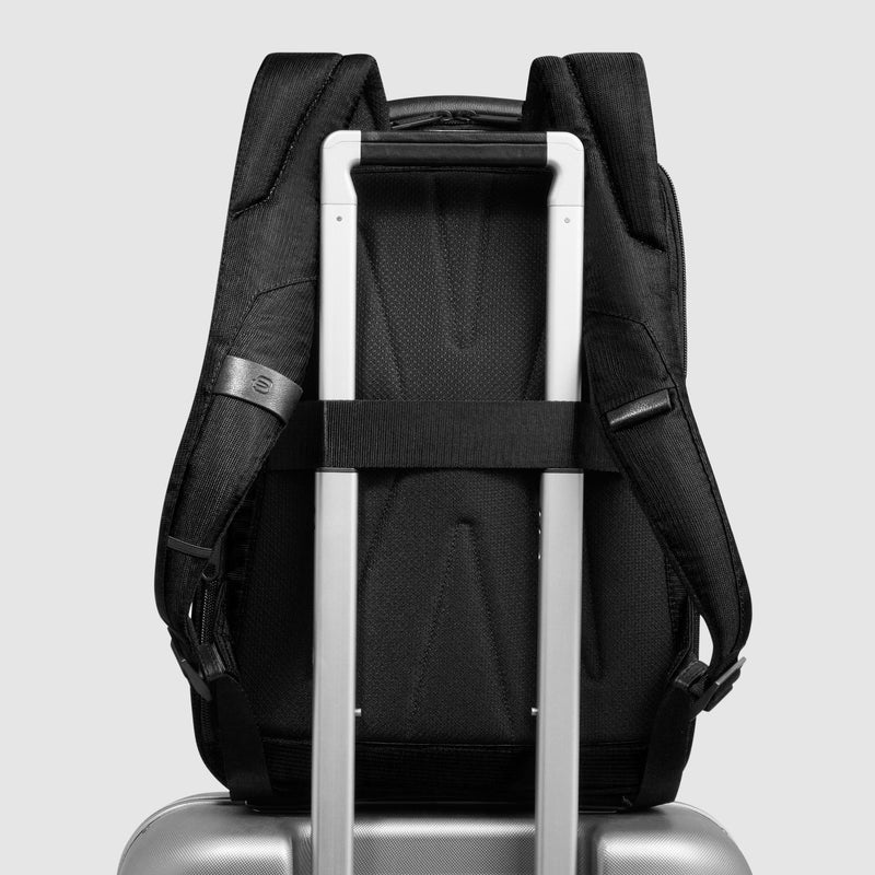 Zaini Piquadro Zaino Uomo Porta Pc Ipad Due Tasche Frontali Tessuto Inserti Pelle Nera