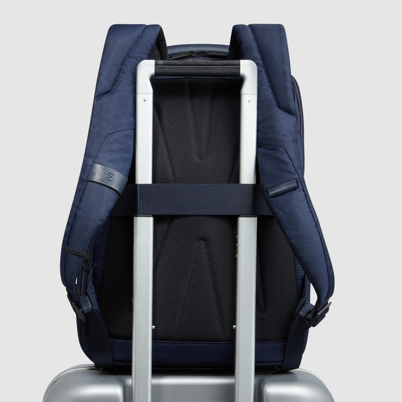 Zaini Piquadro Zaino Uomo Porta Pc Ipad Doppio Scomparto Due Tasche Frontali Tessuto Inserti Pelle Blu