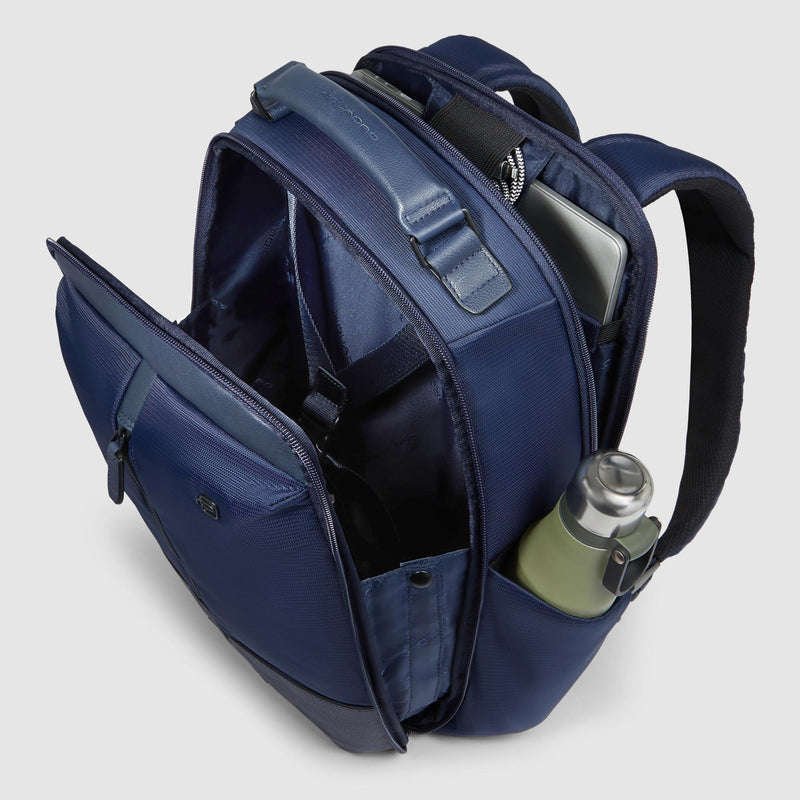 Zaini Piquadro Zaino Uomo Porta Pc Ipad Doppio Scomparto Due Tasche Frontali Tessuto Inserti Pelle Blu