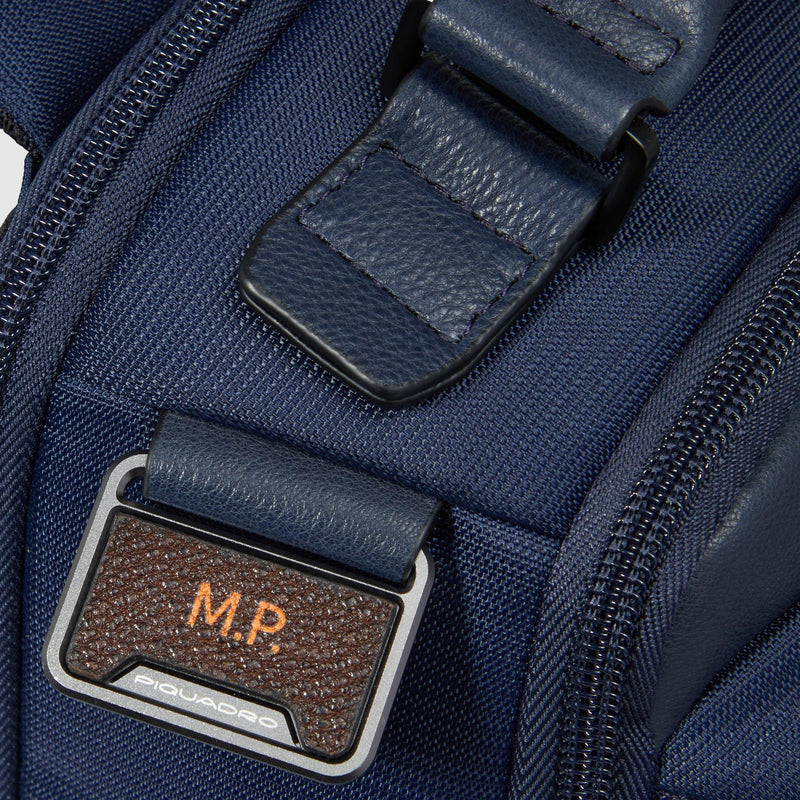 Zaini Piquadro Zaino Uomo Porta Pc Ipad Doppio Scomparto Due Tasche Frontali Tessuto Inserti Pelle Blu