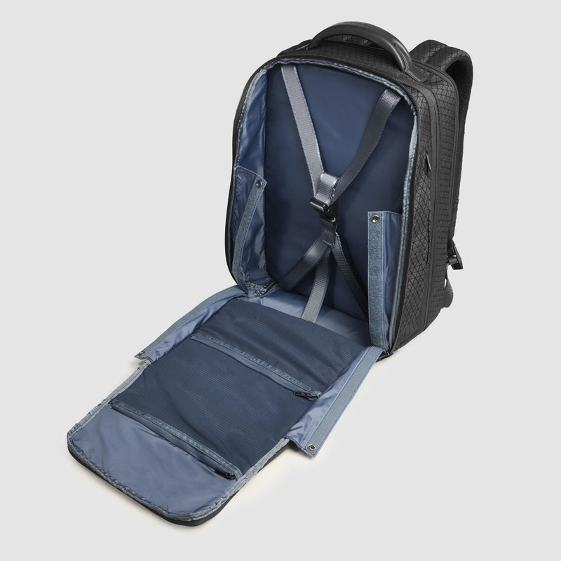 Zaini Piquadro Zaino Uomo Porta Pc Ipad Doppio Scomparto Due Tasche Frontali Tessuto Stampato Inserti Pelle Nera