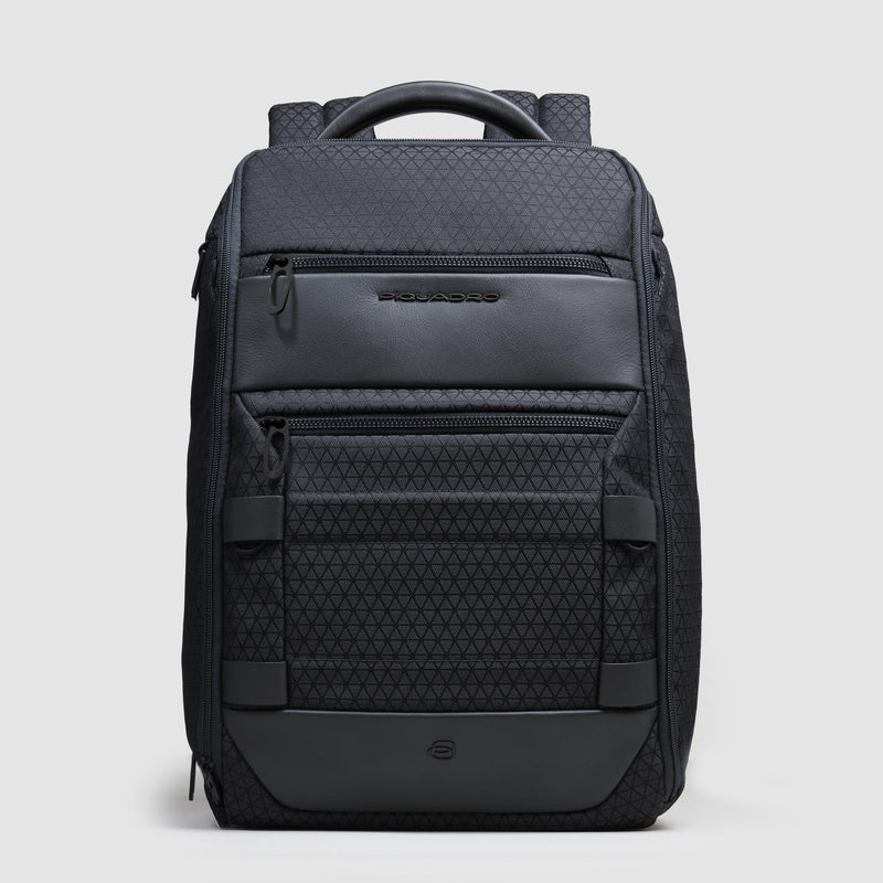 Zaini Piquadro Zaino Uomo Porta Pc Ipad Doppio Scomparto Due Tasche Frontali Tessuto Inserti Pelle Blu