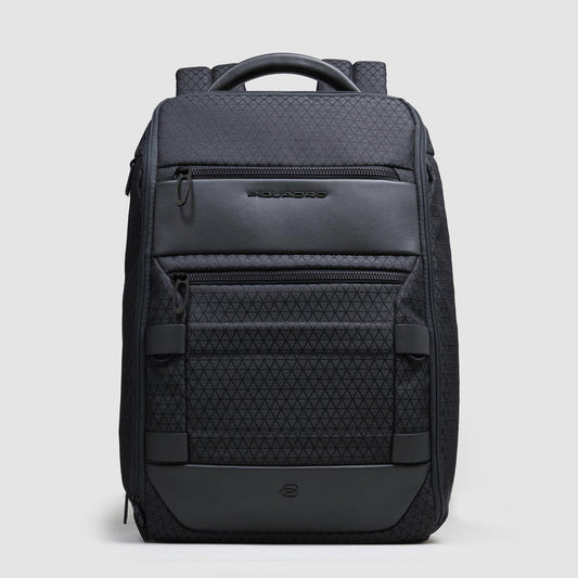 Zaini Piquadro Zaino Uomo Porta Pc Ipad Doppio Scomparto Due Tasche Frontali Tessuto Inserti Pelle Blu