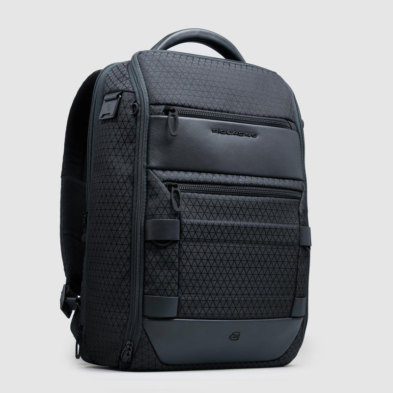 Zaini Piquadro Zaino Uomo Porta Pc Ipad Doppio Scomparto Due Tasche Frontali Tessuto Inserti Pelle Blu