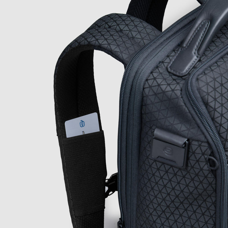 Zaini Piquadro Zaino Uomo Porta Pc Ipad Doppio Scomparto Due Tasche Frontali Tessuto Inserti Pelle Blu