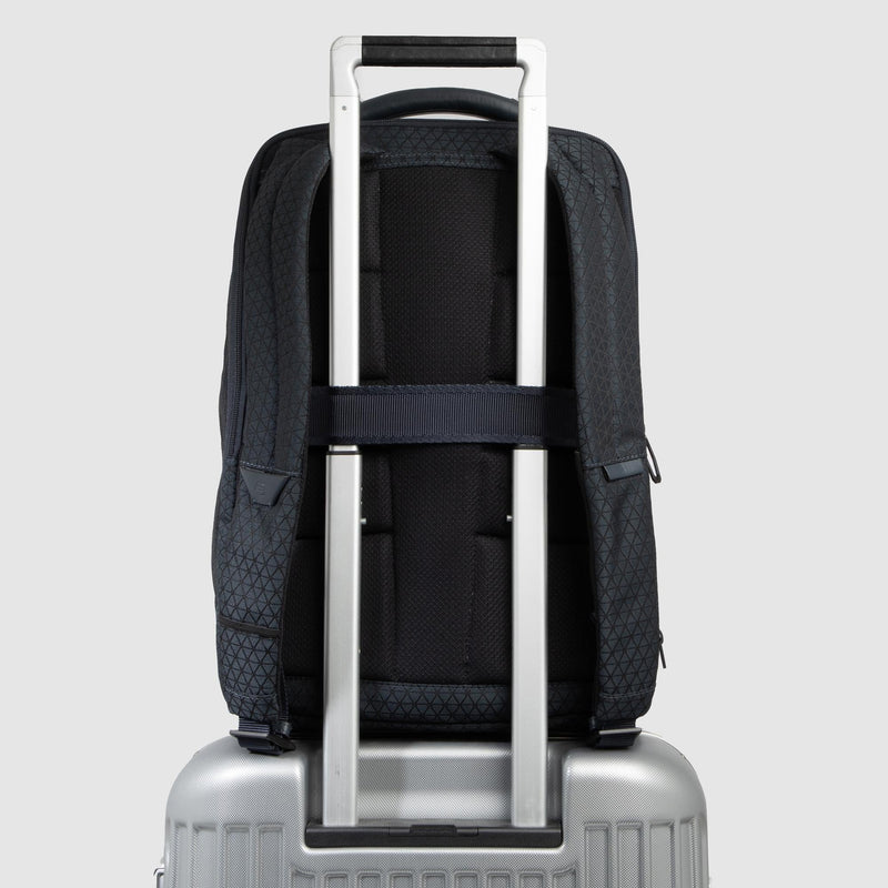 Zaini Piquadro Zaino Uomo Porta Pc Ipad Doppio Scomparto Due Tasche Frontali Tessuto Inserti Pelle Blu