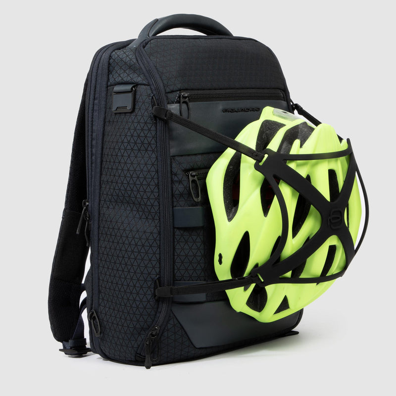 Zaini Piquadro Zaino Uomo Porta Pc Ipad Doppio Scomparto Due Tasche Frontali Tessuto Inserti Pelle Blu