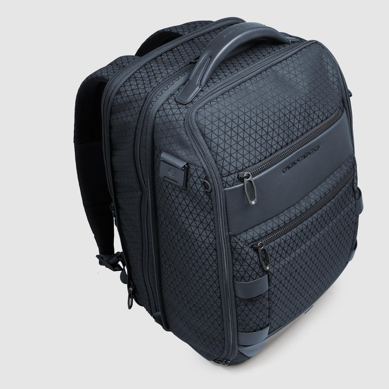 Zaini Piquadro Zaino Uomo Porta Pc Ipad Doppio Scomparto Due Tasche Frontali Tessuto Inserti Pelle Blu