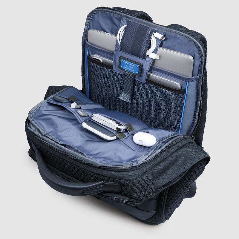 Zaini Piquadro Zaino Uomo Porta Pc Ipad Doppio Scomparto Due Tasche Frontali Tessuto Inserti Pelle Blu