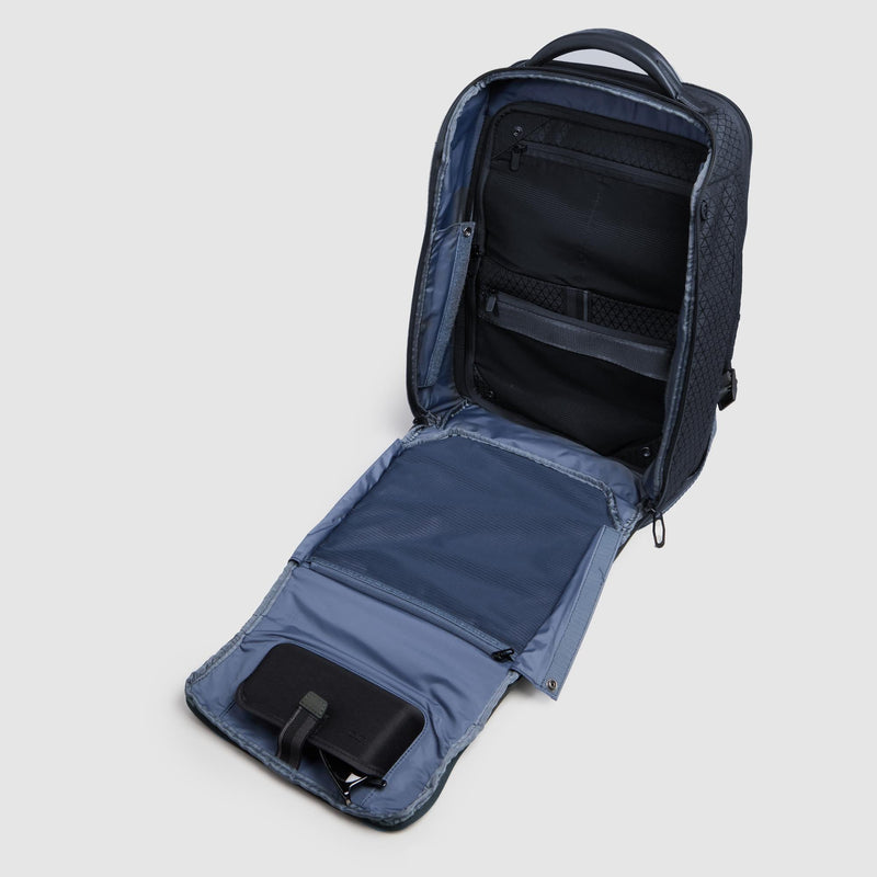 Zaini Piquadro Zaino Uomo Porta Pc Ipad Doppio Scomparto Due Tasche Frontali Tessuto Inserti Pelle Blu