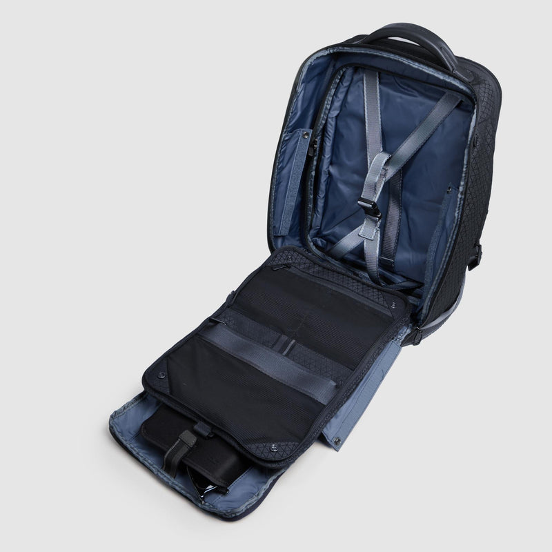 Zaini Piquadro Zaino Uomo Porta Pc Ipad Doppio Scomparto Due Tasche Frontali Tessuto Inserti Pelle Blu