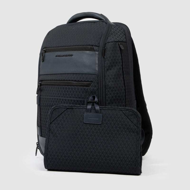 Zaini Piquadro Zaino Uomo Porta Pc Ipad Doppio Scomparto Due Tasche Frontali Tessuto Inserti Pelle Blu