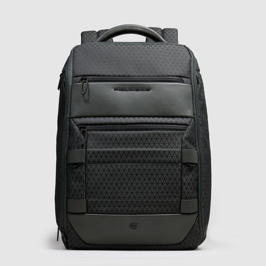 Zaini Piquadro Zaino Uomo Porta Pc/Ipad Doppio Scomparto Due Tasche Frontali Tessuto Stampato Inserti Pelle Verde