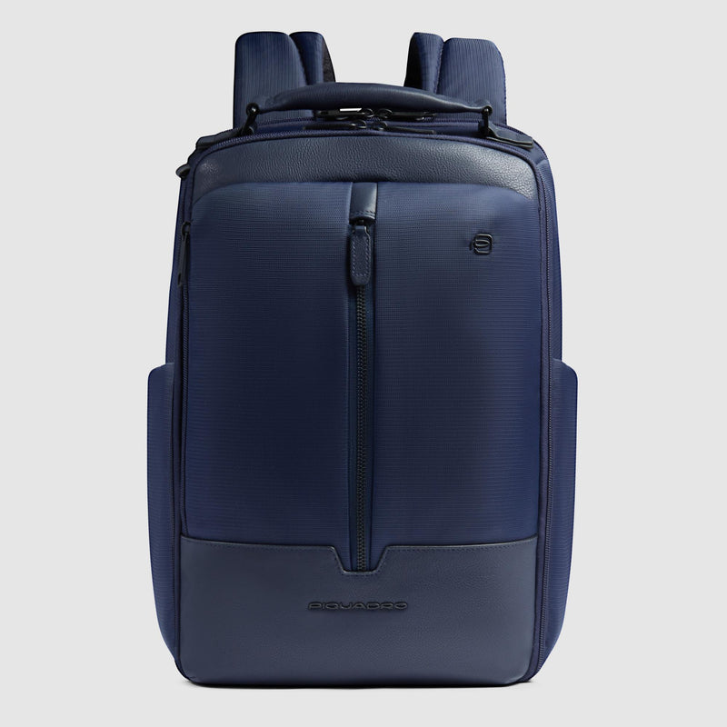 Zaini Piquadro Zaino Uomo Porta Pc Ipad Doppio Scomparto Due Tasche Frontali Tessuto Inserti Pelle Blu