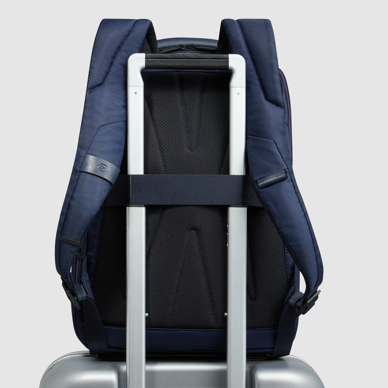 Zaini Piquadro Zaino Uomo Porta Pc Ipad Doppio Scomparto Due Tasche Frontali Tessuto Inserti Pelle Blu