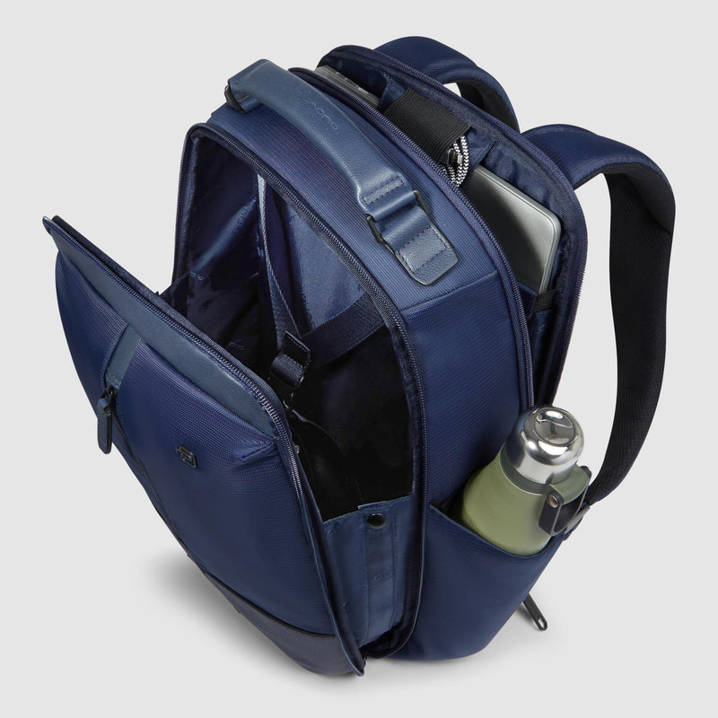 Zaini Piquadro Zaino Uomo Porta Pc Ipad Doppio Scomparto Due Tasche Frontali Tessuto Inserti Pelle Blu