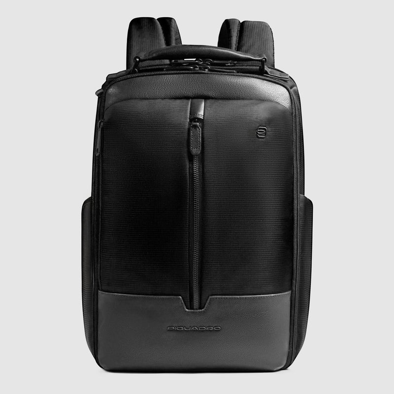 Zaini Piquadro Zaino Uomo Porta Pc Ipad Doppio Scomparto Due Tasche Frontali Tessuto Inserti Pelle Nera