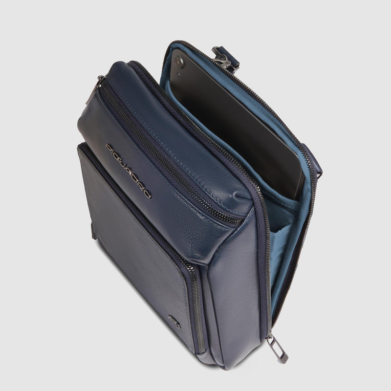 Borselli Piquadro Borsello Uomo Porta Ipad Doppia Tasca Frontale Pelle Blu