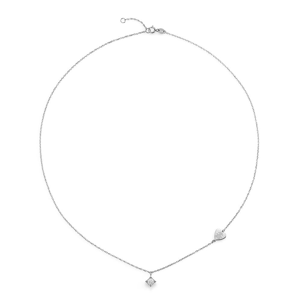 Collana Lebebé Per Sempre Oro Bianco 18 Kt Pendente Punto Luce Diamante Targhetta Cuore Sagoma Bimba