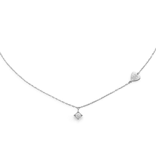 Collana Lebebé Per Sempre Oro Bianco 18 Kt Pendente Punto Luce Diamante Targhetta Cuore Sagoma Bimba