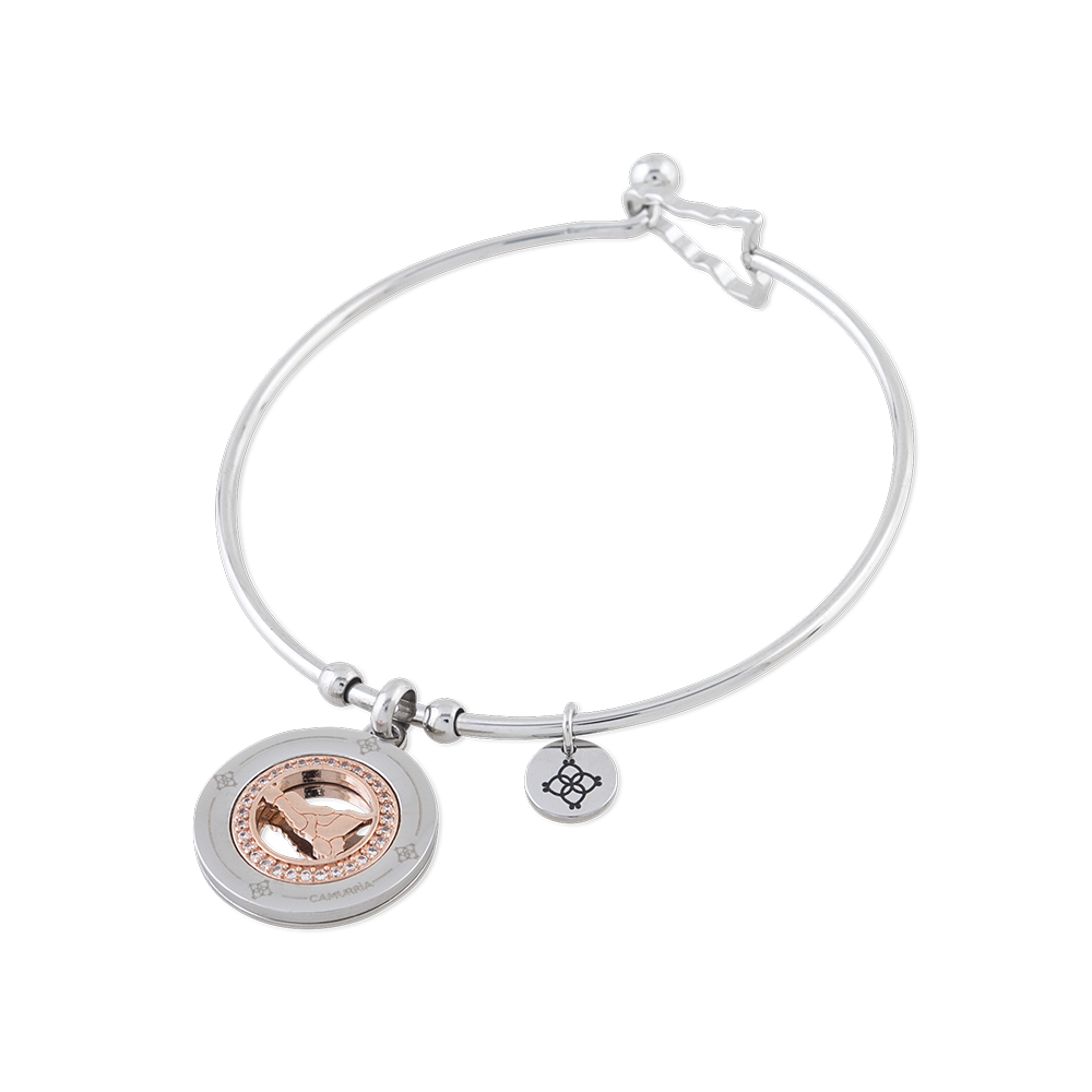 Bracciale Rigido Camurrìa Sicilia Bedda Acciaio Charm Tondo Acciaio Pvd Oro Rosa/Cristalli Chiusura Sicilia