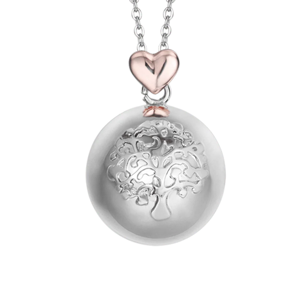 Collana Chiama Angeli Luca Barra Babe Acciaio Pendente Sfera con inciso Albero Della Vita E Cuore Pvd Oro Rosa