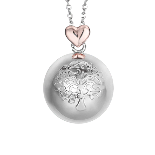 Collana Chiama Angeli Luca Barra Babe Acciaio Pendente Sfera con inciso Albero Della Vita E Cuore Pvd Oro Rosa