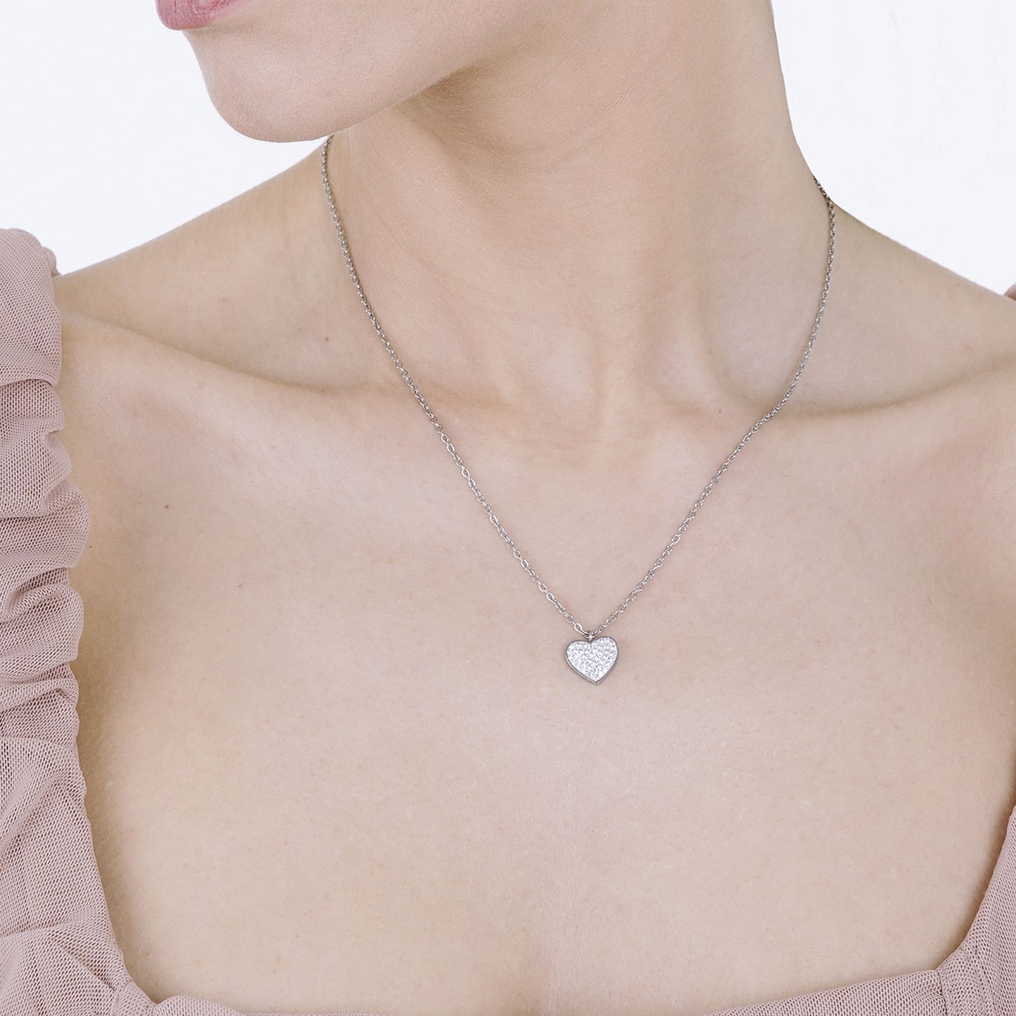 Collana Luca Barra Pretty Moment Acciaio Pendente Cuore Cristalli