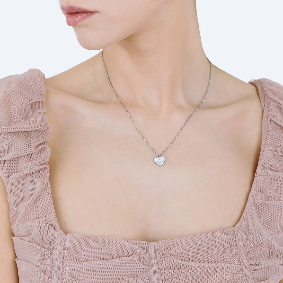 Collana Luca Barra Pretty Moment Acciaio Pendente Cuore Cristalli