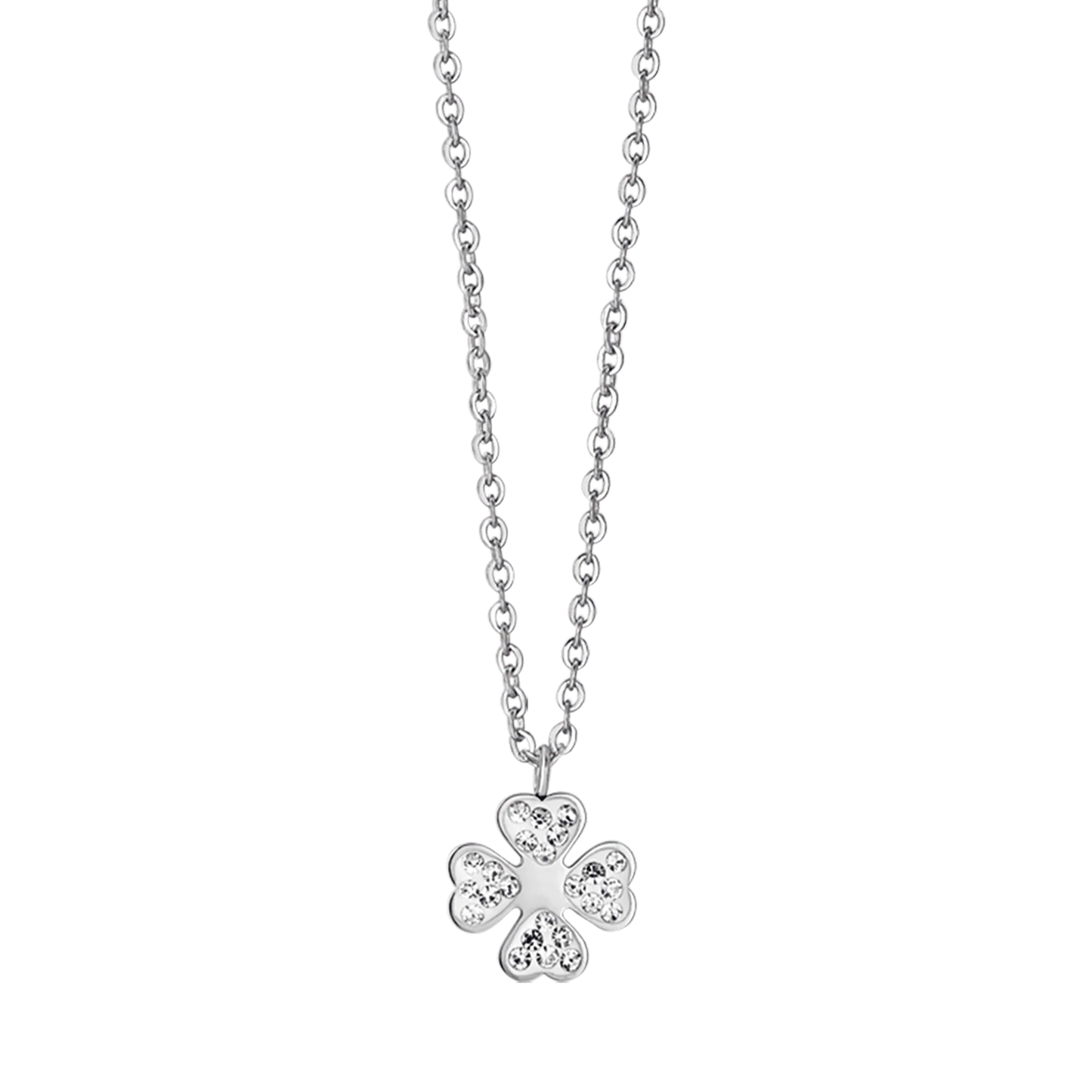 Collana Luca Barra Pretty Moment Acciaio Pendente Quadrifoglio Cuori Cristalli